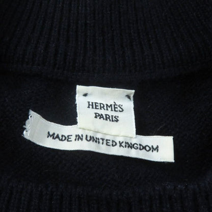 Hermes 100% Cashmere With Serie Buttons Long Sleeves Knit Sweater Top Navy 34