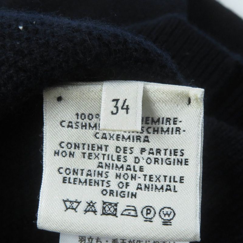 Hermes 100% Cashmere With Serie Buttons Long Sleeves Knit Sweater Top Navy 34