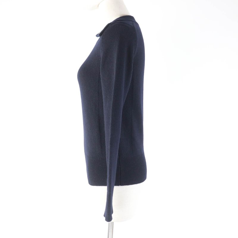 Hermes 100% Cashmere With Serie Buttons Long Sleeves Knit Sweater Top Navy 34