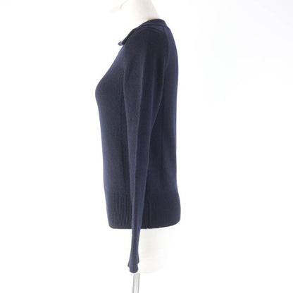 Hermes 100% Cashmere With Serie Buttons Long Sleeves Knit Sweater Top Navy 34