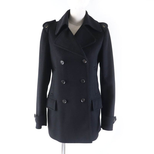 Gucci 325072 100% Wool Double Breasted Coat With Logo Button And Epaulettes