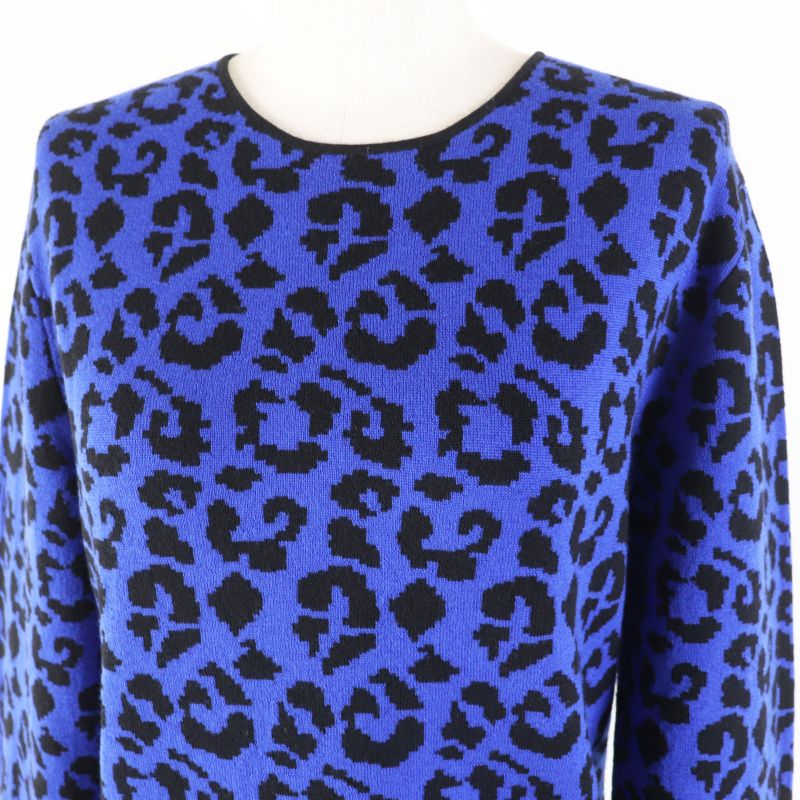 LOEWE H326907070co 100% Wool Long Sleeve Knit Pullover With Leopard Pattern
