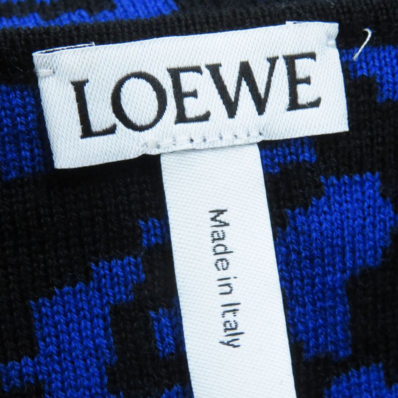 LOEWE H326907070co 100% Wool Long Sleeve Knit Pullover With Leopard Pattern
