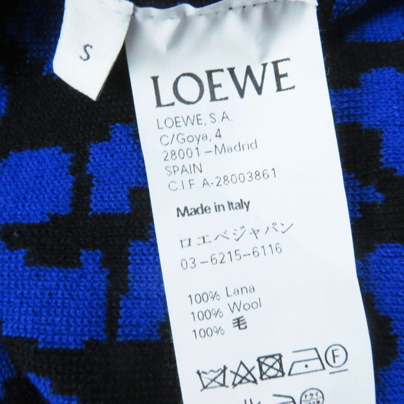 LOEWE H326907070co 100% Wool Long Sleeve Knit Pullover With Leopard Pattern