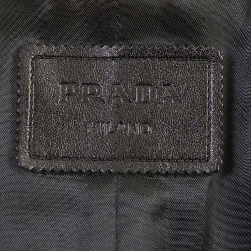 Prada 2021 Ups564 Triangle Logo Triangle Plate Lamb Leather Coat Yellow S With