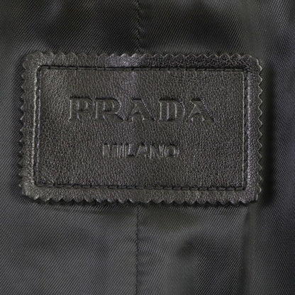 Prada 2021 Ups564 Triangle Logo Triangle Plate Lamb Leather Coat Yellow S With