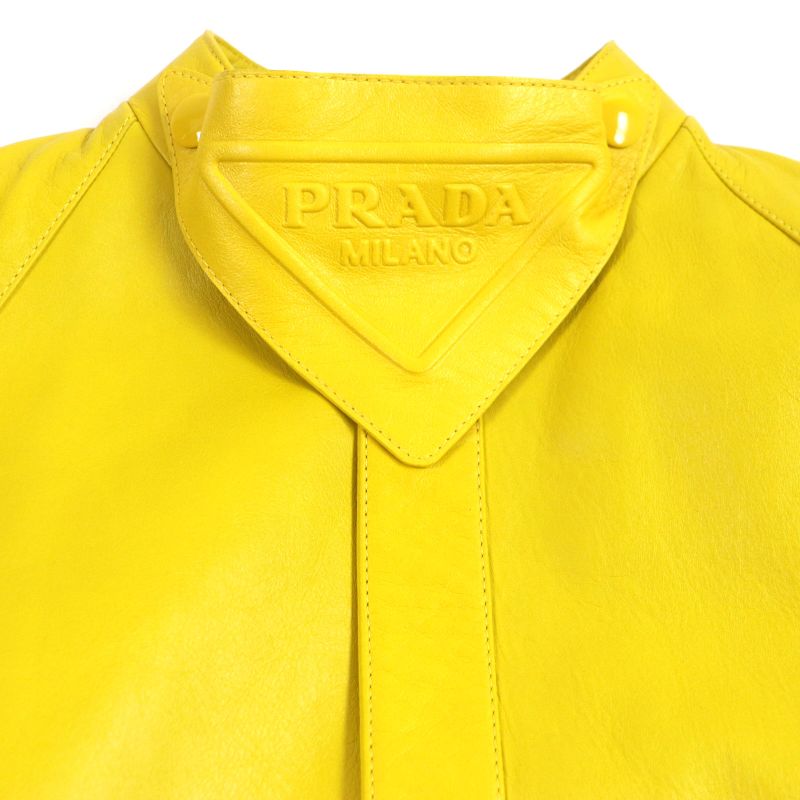 Prada 2021 Ups564 Triangle Logo Triangle Plate Lamb Leather Coat Yellow S With