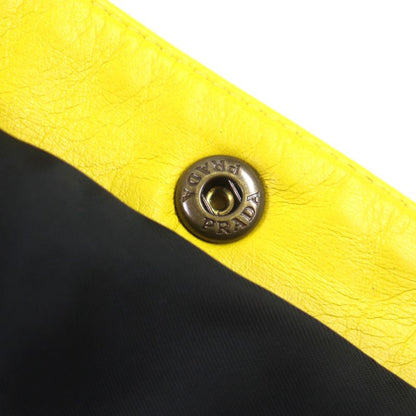 Prada 2021 Ups564 Triangle Logo Triangle Plate Lamb Leather Coat Yellow S With