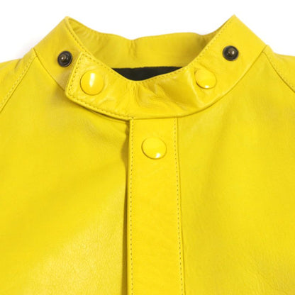 Prada 2021 Ups564 Triangle Logo Triangle Plate Lamb Leather Coat Yellow S With