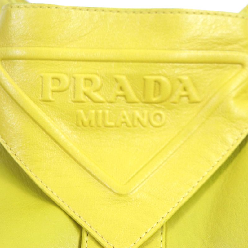 Prada 2021 Ups564 Triangle Logo Triangle Plate Lamb Leather Coat Yellow S With