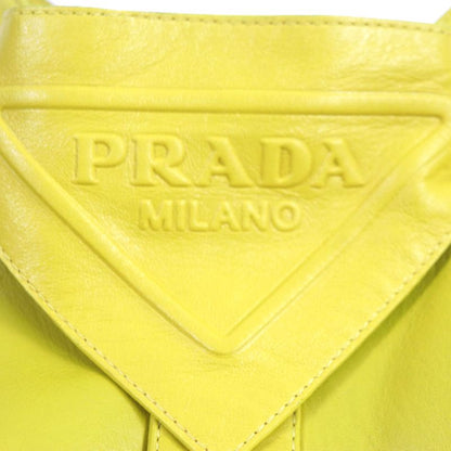 Prada 2021 Ups564 Triangle Logo Triangle Plate Lamb Leather Coat Yellow S With