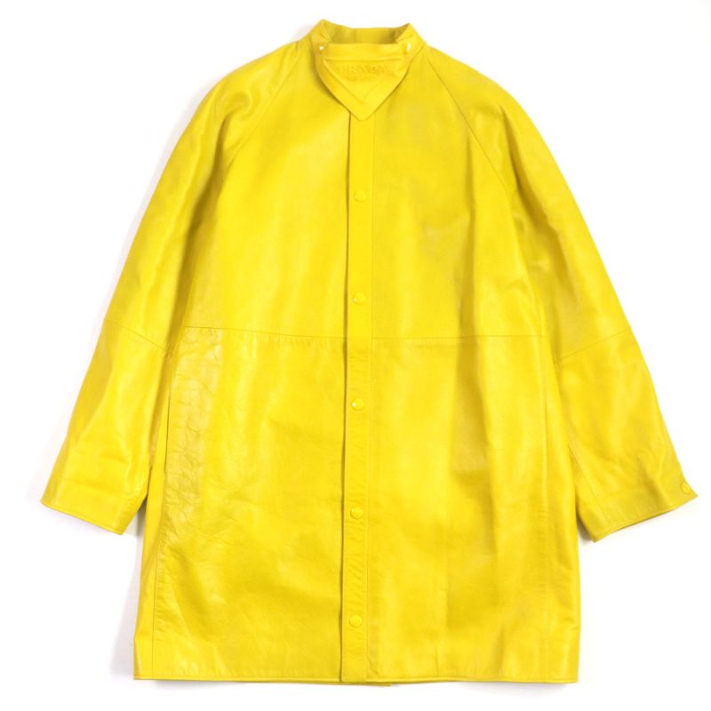 Prada 2021 Ups564 Triangle Logo Triangle Plate Lamb Leather Coat Yellow S With