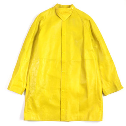 Prada 2021 Ups564 Triangle Logo Triangle Plate Lamb Leather Coat Yellow S With