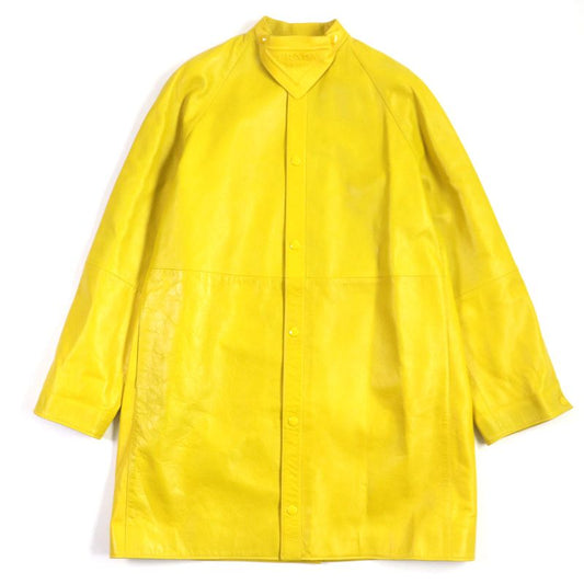 Prada 2021 Ups564 Triangle Logo Triangle Plate Lamb Leather Coat Yellow S With