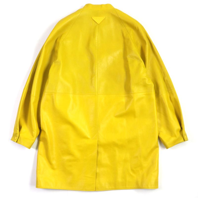 Prada 2021 Ups564 Triangle Logo Triangle Plate Lamb Leather Coat Yellow S With