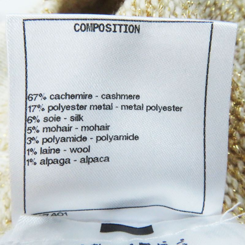 CHANEL 19A P61696 Cashmere With Coco Mark Plate Design Sleeve Long Sleeve Knit