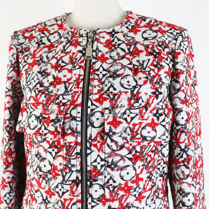 Louis Vuitton 18SS Monogram Jacquard Collarless Zip-up Long Coat Red White