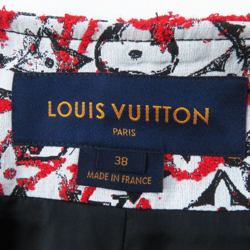 Louis Vuitton 18SS Monogram Jacquard Collarless Zip-up Long Coat Red White