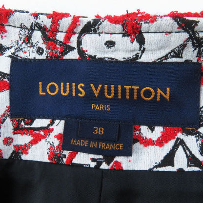 Louis Vuitton 18SS Monogram Jacquard Collarless Zip-up Long Coat Red White