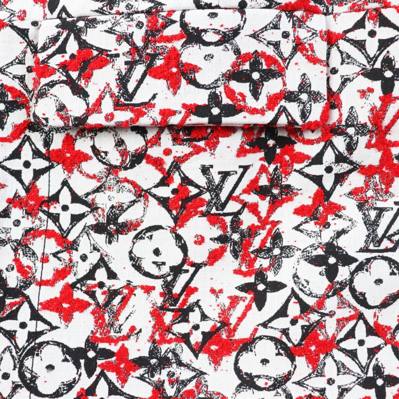 Louis Vuitton 18SS Monogram Jacquard Collarless Zip-up Long Coat Red White