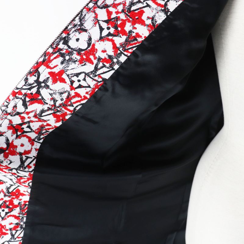 Louis Vuitton 18SS Monogram Jacquard Collarless Zip-up Long Coat Red White