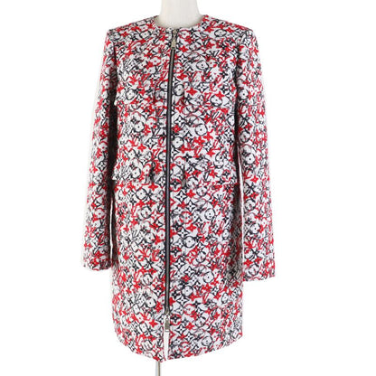Louis Vuitton 18SS Monogram Jacquard Collarless Zip-up Long Coat Red White