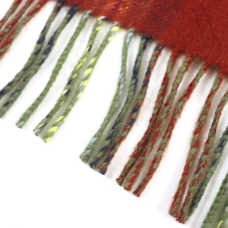 Hermes Back To School 100% Cashmere Checkered Logo Embroidery Fringe Scarf Red