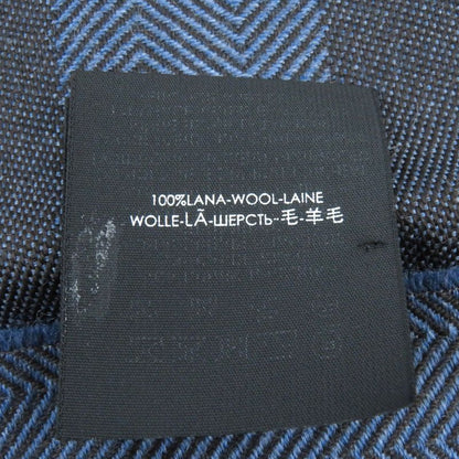 Gucci 100% Wool Herringbone Pattern Logo Embroidery Fringe Scarf Blue Brown 40