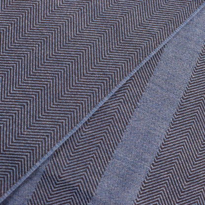 Gucci 100% Wool Herringbone Pattern Logo Embroidery Fringe Scarf Blue Brown 40