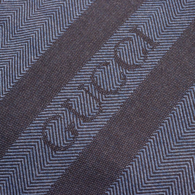 Gucci 100% Wool Herringbone Pattern Logo Embroidery Fringe Scarf Blue Brown 40