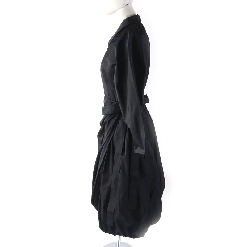 Prada 2020 P3c98 100% Silk Zip Up Long Sleeve Balloon Long Dress Black 38 Made