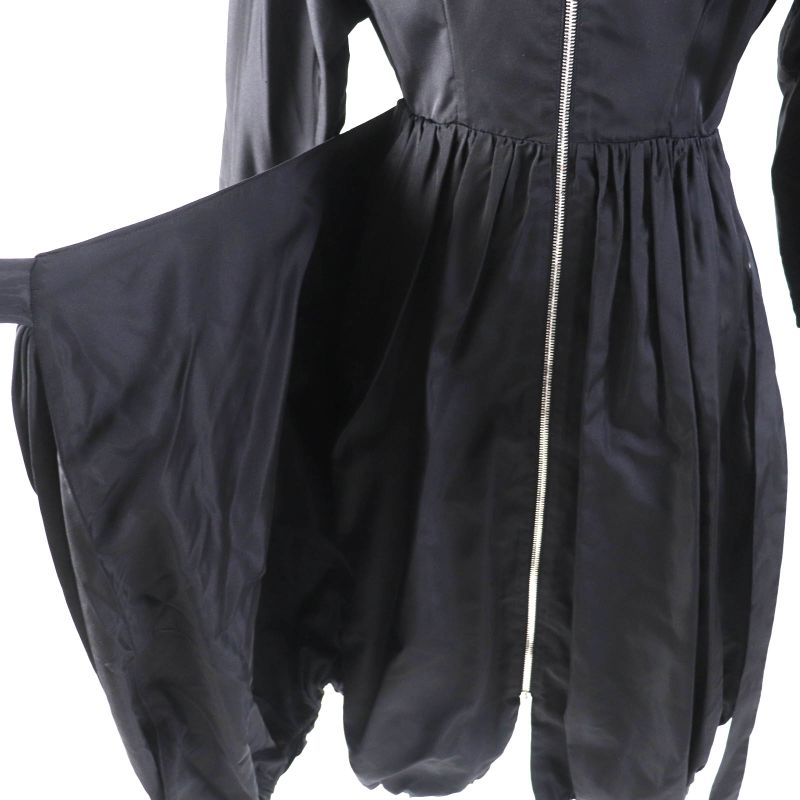 Prada 2020 P3c98 100% Silk Zip Up Long Sleeve Balloon Long Dress Black 38 Made