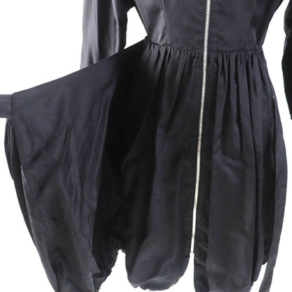 Prada 2020 P3c98 100% Silk Zip Up Long Sleeve Balloon Long Dress Black 38 Made