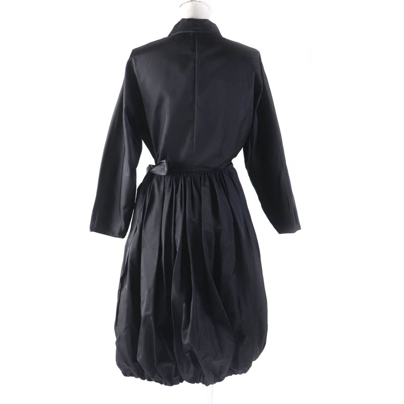 Prada 2020 P3c98 100% Silk Zip Up Long Sleeve Balloon Long Dress Black 38 Made