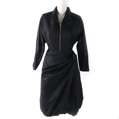 Prada 2020 P3c98 100% Silk Zip Up Long Sleeve Balloon Long Dress Black 38 Made