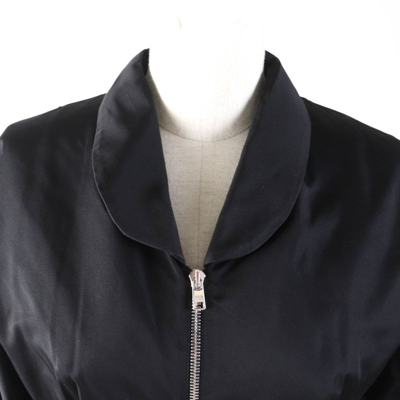 Prada 2020 P3c98 100% Silk Zip Up Long Sleeve Balloon Long Dress Black 38 Made