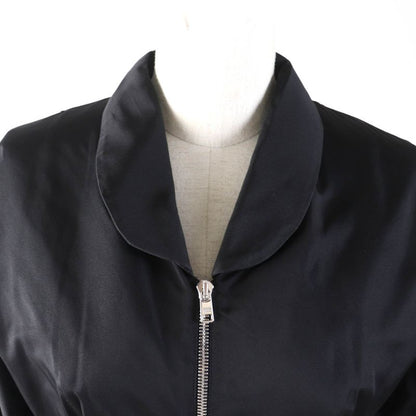 Prada 2020 P3c98 100% Silk Zip Up Long Sleeve Balloon Long Dress Black 38 Made