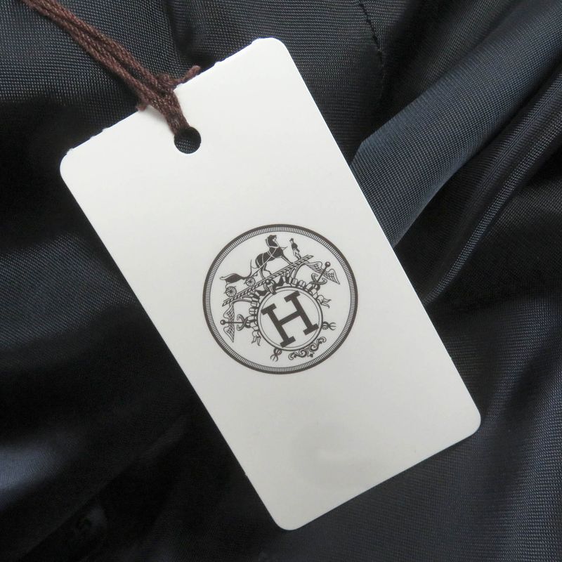 Hermes 20AW 100% Wool Full Logo On The Back Padded Chester Coat Navy 50 Made In