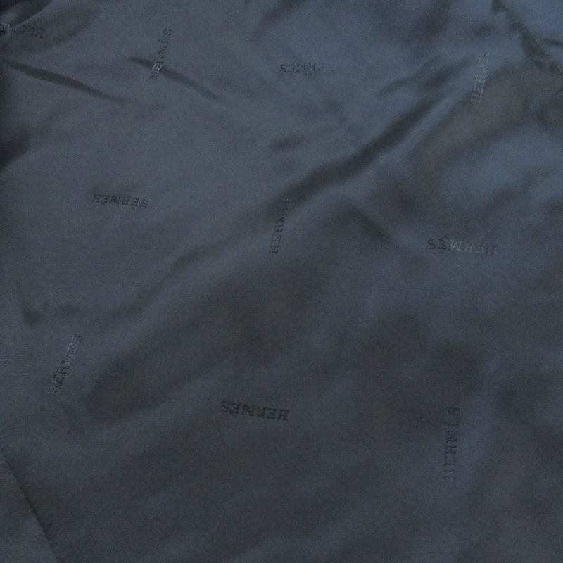 Hermes 20AW 100% Wool Full Logo On The Back Padded Chester Coat Navy 50 Made In