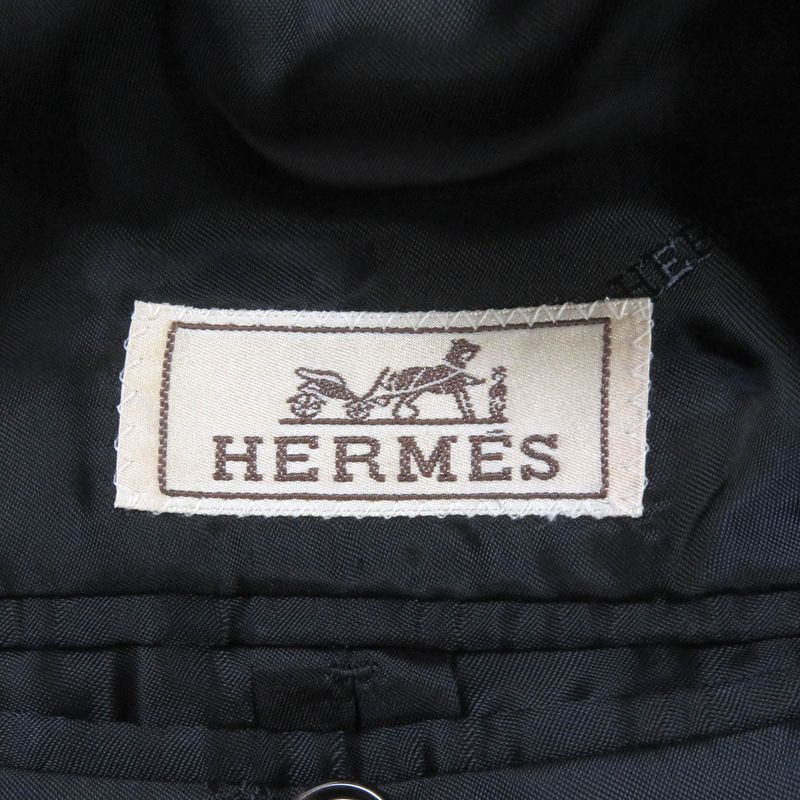 Hermes 20AW 100% Wool Full Logo On The Back Padded Chester Coat Navy 50 Made In