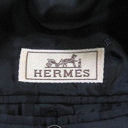 Hermes 20AW 100% Wool Full Logo On The Back Padded Chester Coat Navy 50 Made In