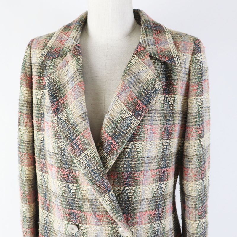 CHANEL Vintage 98P P10460 Wool Silk Blend Coco Mark Button Double Breasted