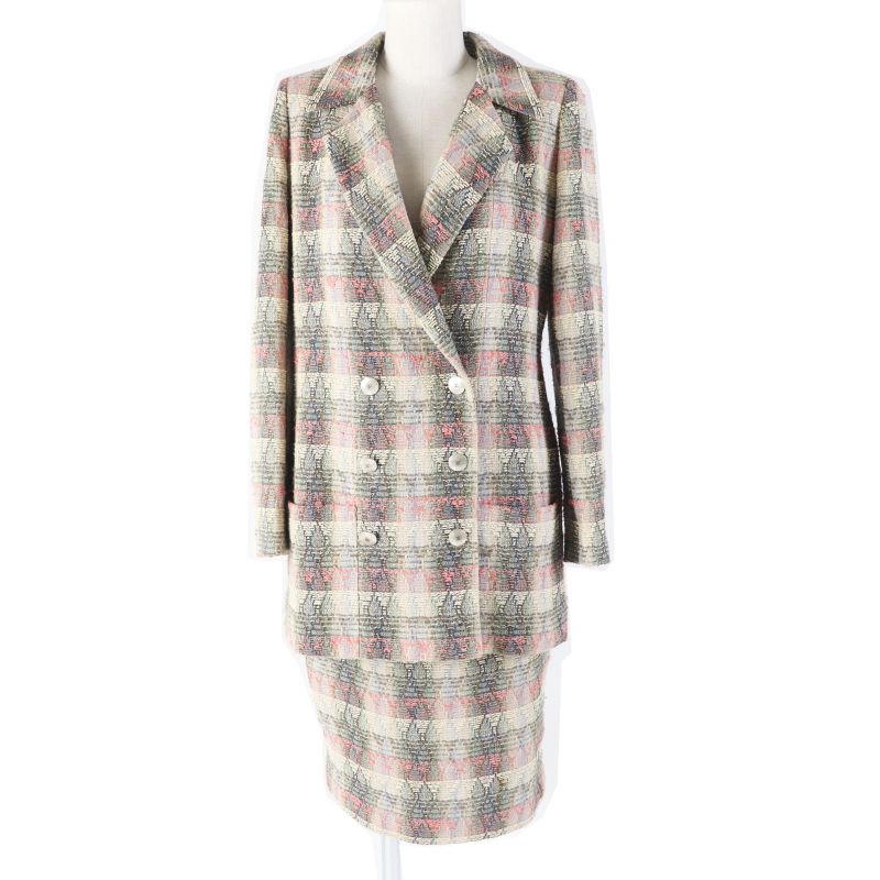 CHANEL Vintage 98P P10460 Wool Silk Blend Coco Mark Button Double Breasted