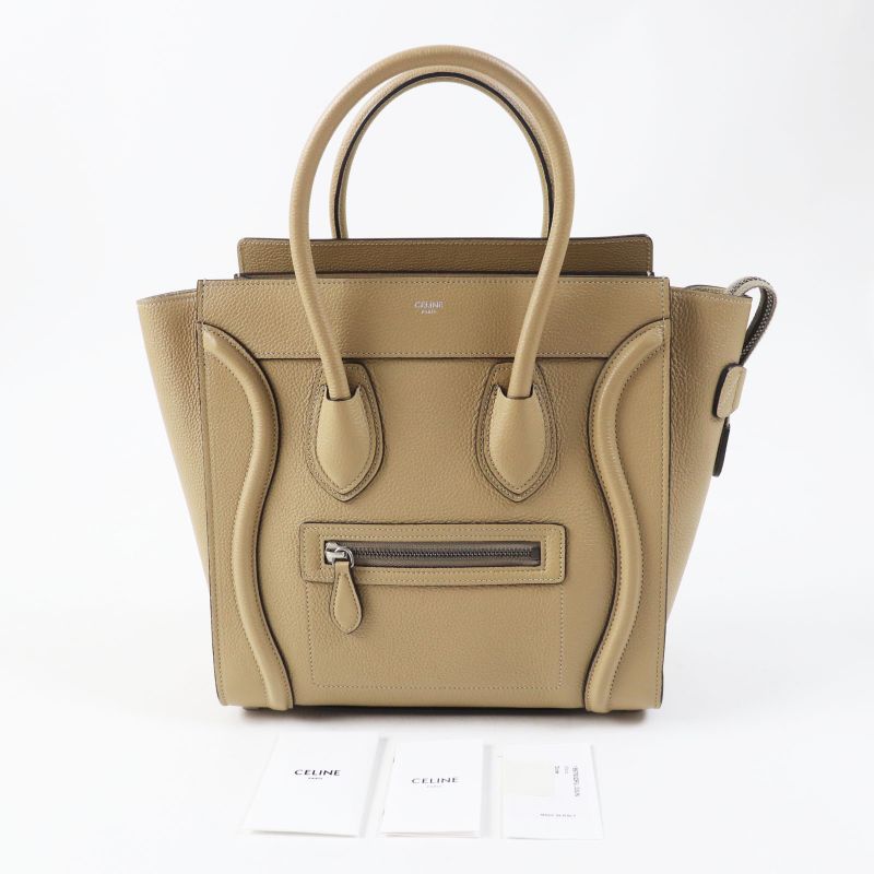 Celine 18979 Luggage Micro Shopper Dune (beige) Drummed Calfskin Handbag Made