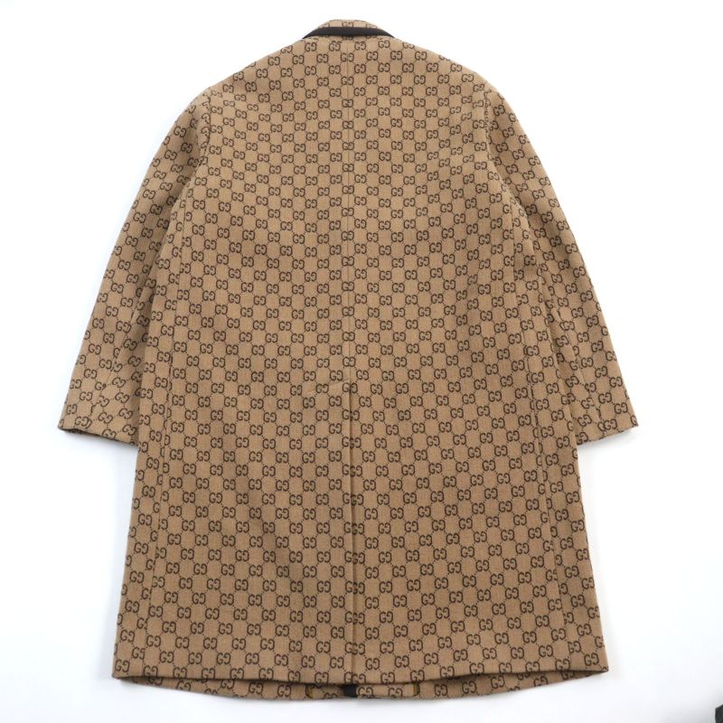 Gucci 598710 GG Jacquard Melton Walnut Buttons Long Length Chester Coat Beige