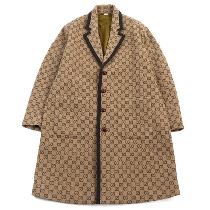 Gucci 598710 GG Jacquard Melton Walnut Buttons Long Length Chester Coat Beige