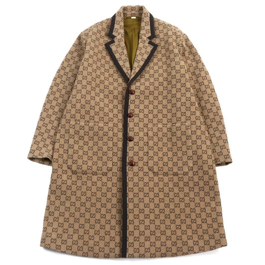 Gucci 598710 GG Jacquard Melton Walnut Buttons Long Length Chester Coat Beige
