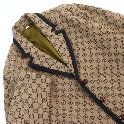 Gucci 598710 GG Jacquard Melton Walnut Buttons Long Length Chester Coat Beige
