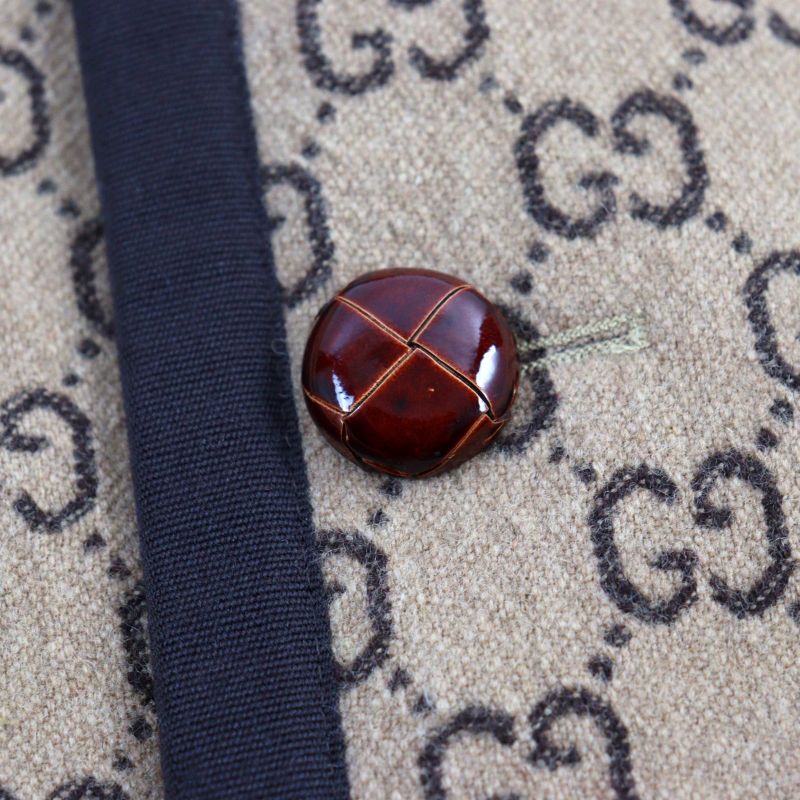 Gucci 598710 GG Jacquard Melton Walnut Buttons Long Length Chester Coat Beige