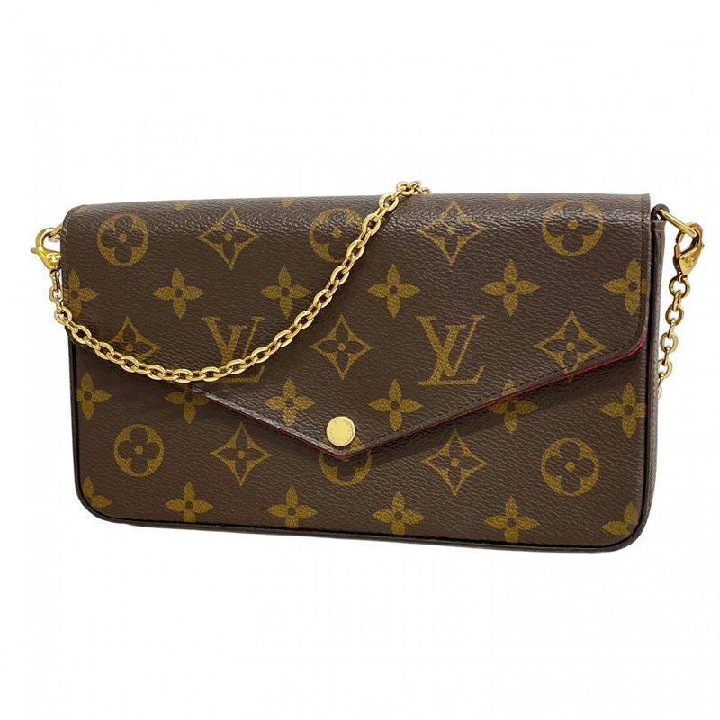 Louis Vuitton Shoulder Wallet Monogram Pochette Felicie M81896 Brown Fuchsia
